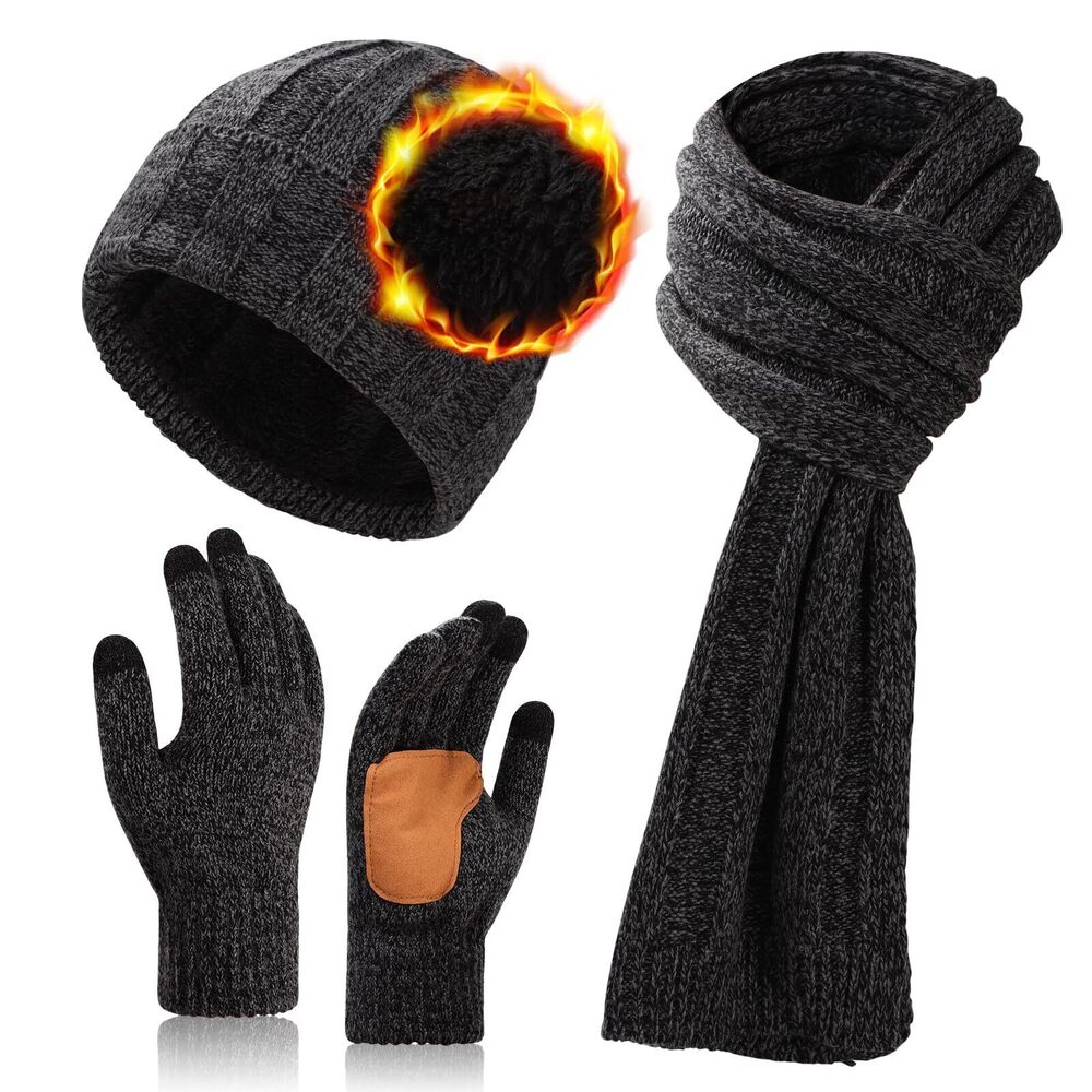 4238 Oversize XXL Winter Knit Warm Hat Fleece Beanie+Long Scarf+Touch